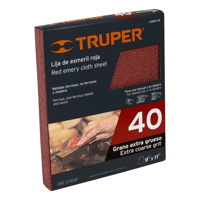 Lija De Esmeril Roja Grano 40 De Oxido De Aluminio Truper