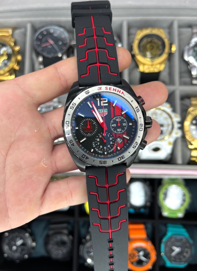 TAG H. AYRTON SENNA PRETO CLONE CALIBRE 6 AAA 46MM A PROVA DAGUA 10ATM