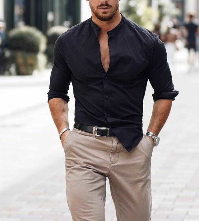 Camisa negra cuello mao new arrivals