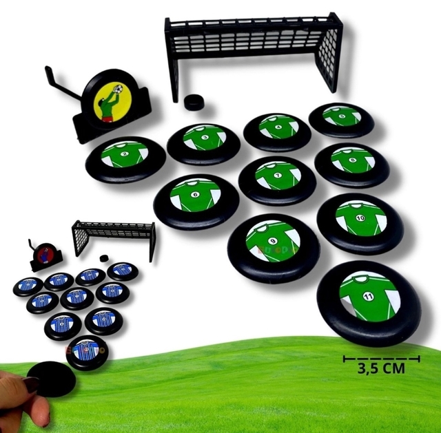 Futebol de Botão Jogo 3 Times Trave Brinquedo Infantil Kit