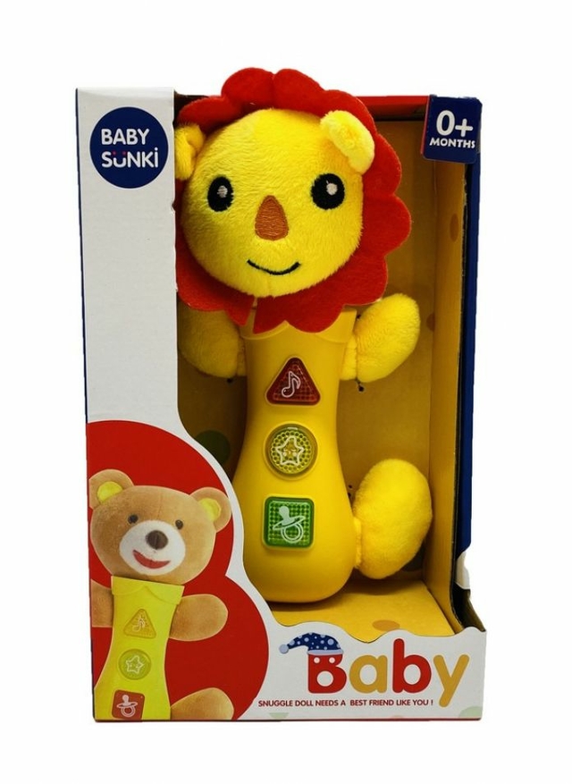 Peluche Mu eco Didactico Leon Con Luz Y Sonido Baby Sunki sonajero 21 Cm