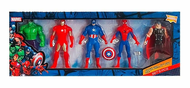 Set 5 Muñecos Avengers 10cm - Hulk, Iron Man, Capitán América, Spiderman,  Thor