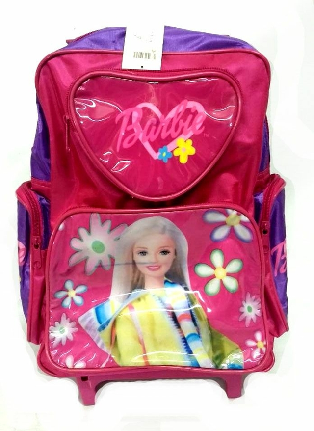 Mochila Barbie Mediana con carro bolsillo corazon, bolsillo barbie, ambos  plastificados - 39 cm