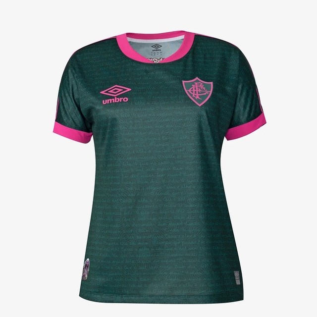 Camisa Umbro Fluminense III 23/24 Torcedor Feminina - Verde+Rosa