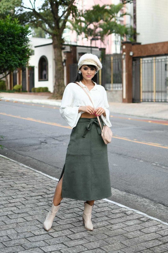 Saia suede cheap verde militar