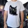 Camiseta masculina/unissex Gato preto Galáctico