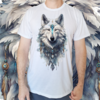 Camiseta masculina/unissex - Animal de poder Lobo branco pedra azul