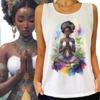 Regata Deusa Afro meditação flor aquarelada