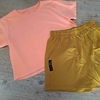 Conjunto Cropped salmão + Shorts em algodão caramelo