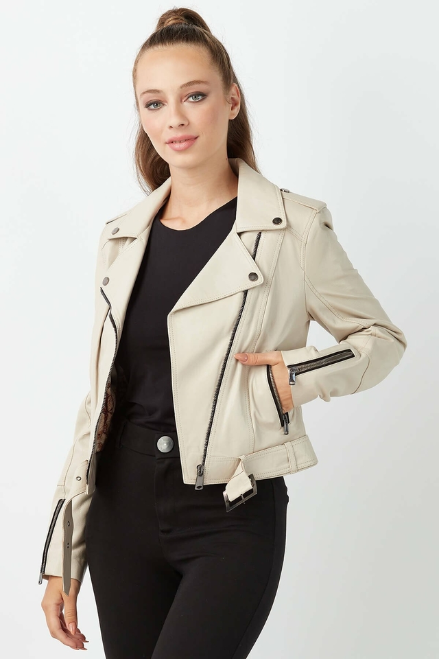 Jaqueta de couro bege cheap feminina