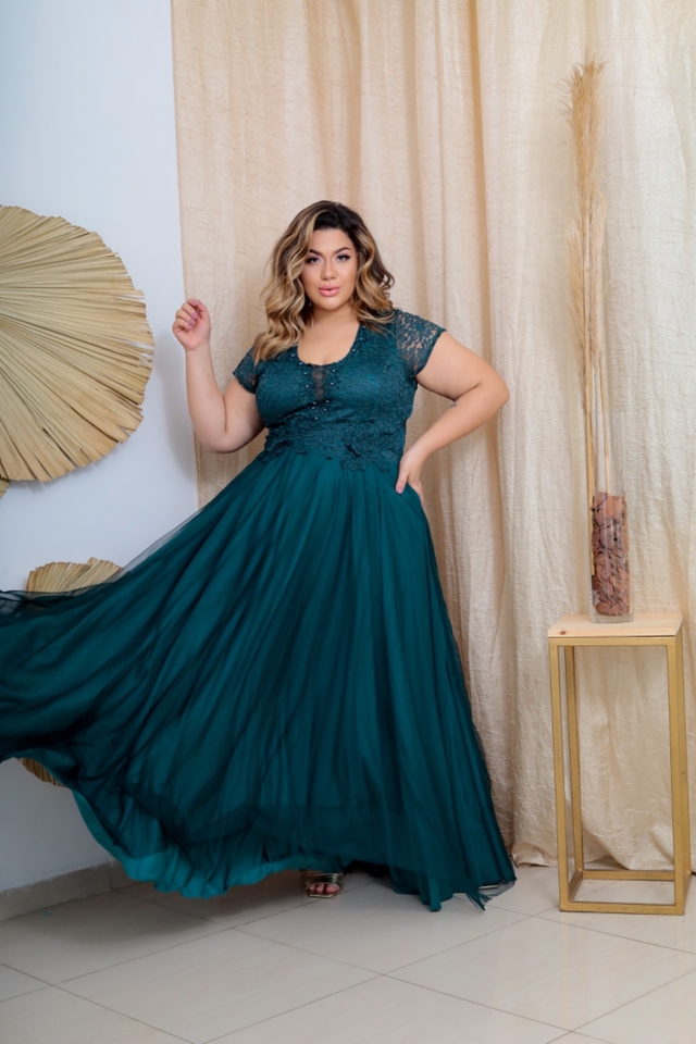 VESTIDO LONGO RENDA TULE PLUS SIZE BARCELONA