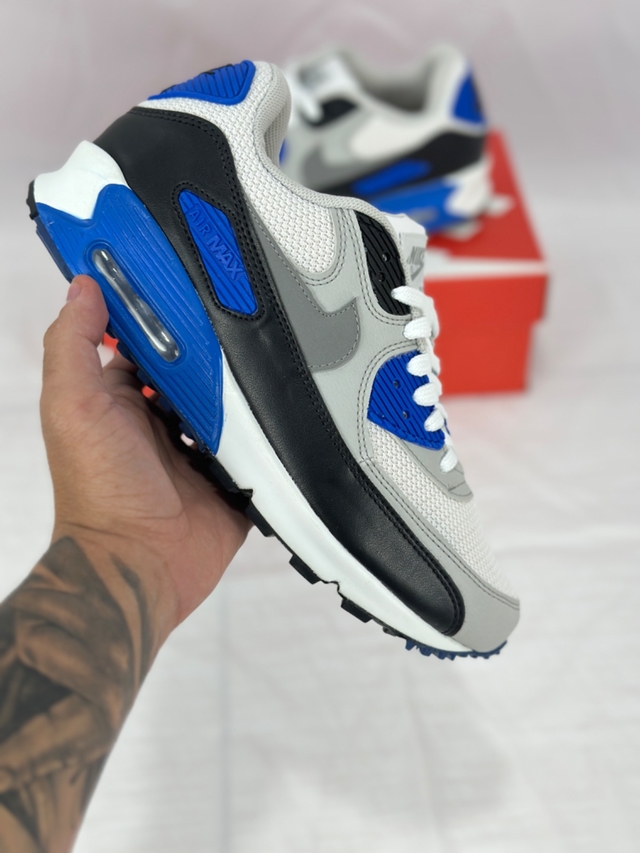 Air max 90 branco preto azul