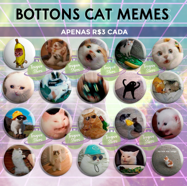 Bottons Memes de Gatos - Cat meme - Gatinhos