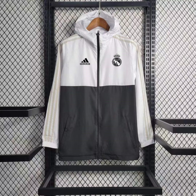 Campera Rompeviento Blanca Negra Real Madrid 2023