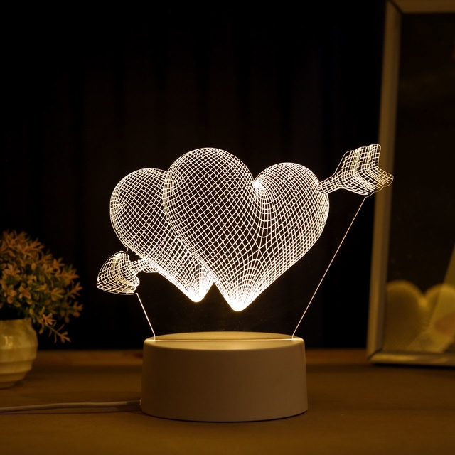 Luminária de Mesa Led 3D | Coração com Flechas