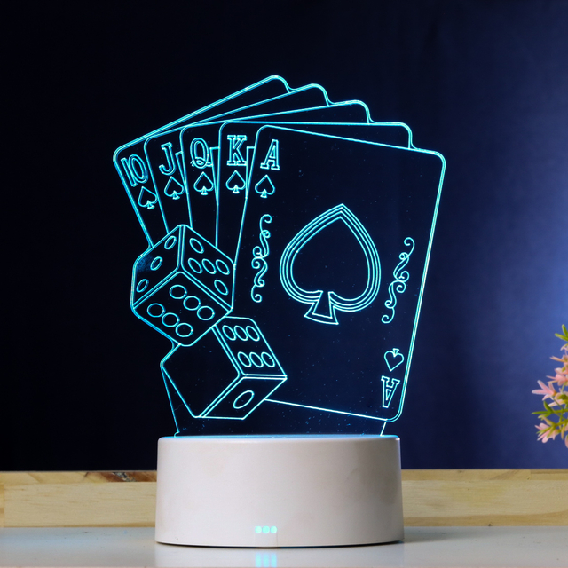 Luminária Led 3d Cartas Baralho Dados Jogo Poker Dice Card