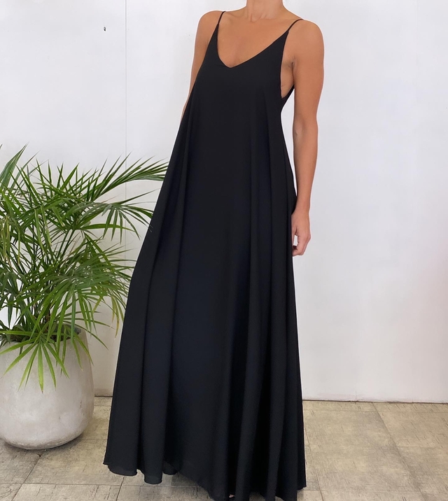 Vestido Gasa Largo Negro