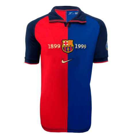 Camisa Barcelona I 1999 2000 Masculino Retro Vermelho e Azul