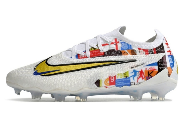 Chuteira nike phantom store branca e dourada