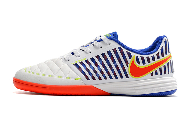 Chuteira Nike Lunar Gato Futsal Branco Azul Laranja