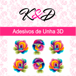 Adesivo de Unha 3D Flores Coloridas