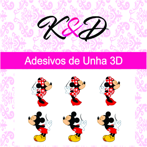 Adesivo de Unha 3D Mickey e Minnie se Beijando