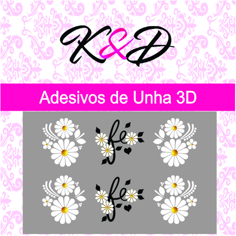 Adesivo de Unha 3D Flor Branca e Borboleta com Detalhe Flor