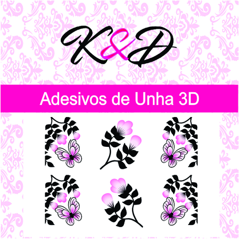 Adesivo de Unha 3D Borboleta com Tulipa Rosa