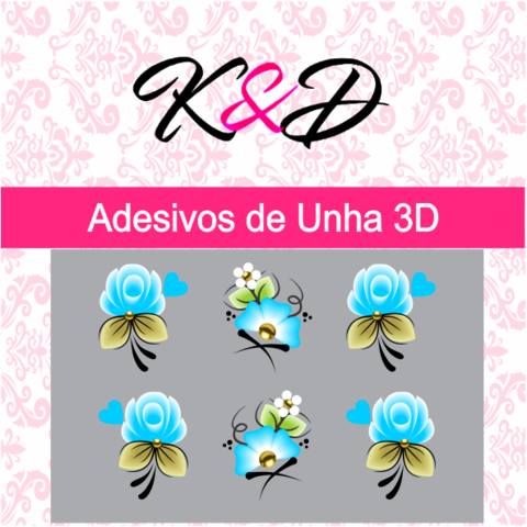 Adesivos de Unha 3D Florzinha Azul Clara