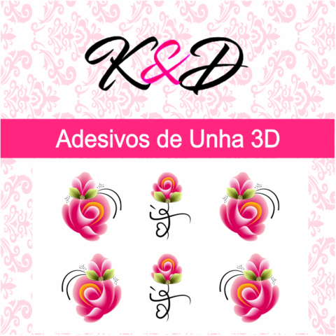 Adesivos de Unha 3D Flor Rosa e Fé