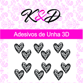 Adesivo de Unha 3D Coração Preto com Animal Print