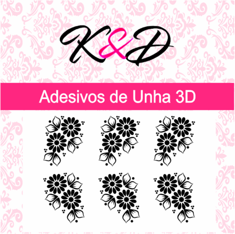 Adesivo de Unha 3D Florzinha Preta