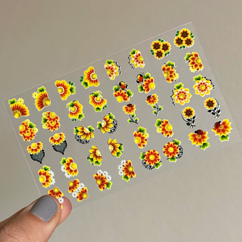 40 Adesivos de Unha 3D Girassol
