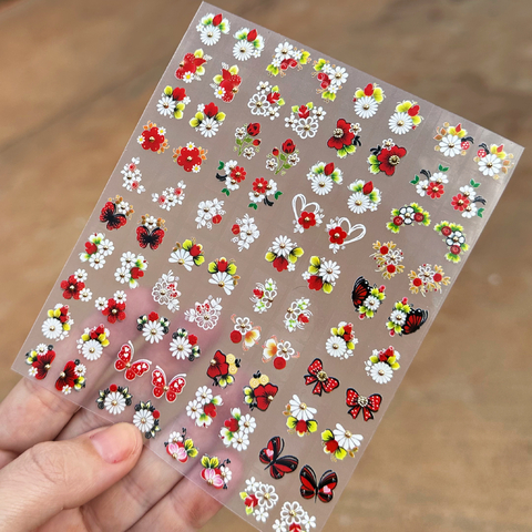 80 Adesivos de Unha 3D Vermelho e Branco com Dome - comprar online