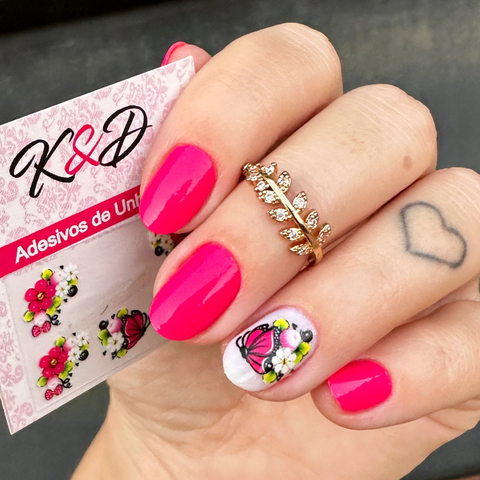 Adesivos de Unha Flor Pink e Borboleta - comprar online