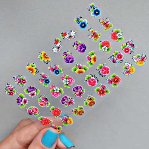 40 Adesivos de Unha 3D Flores e Borboletas Luxo