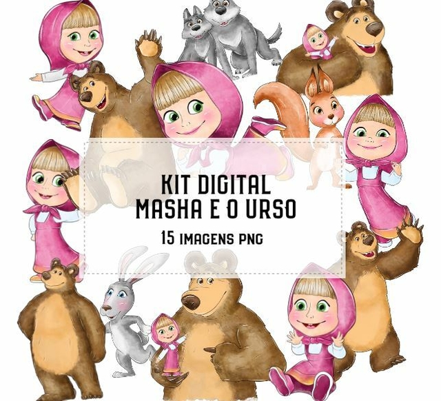 KIT DIGITAL MASHA E O URSO AQUARELA