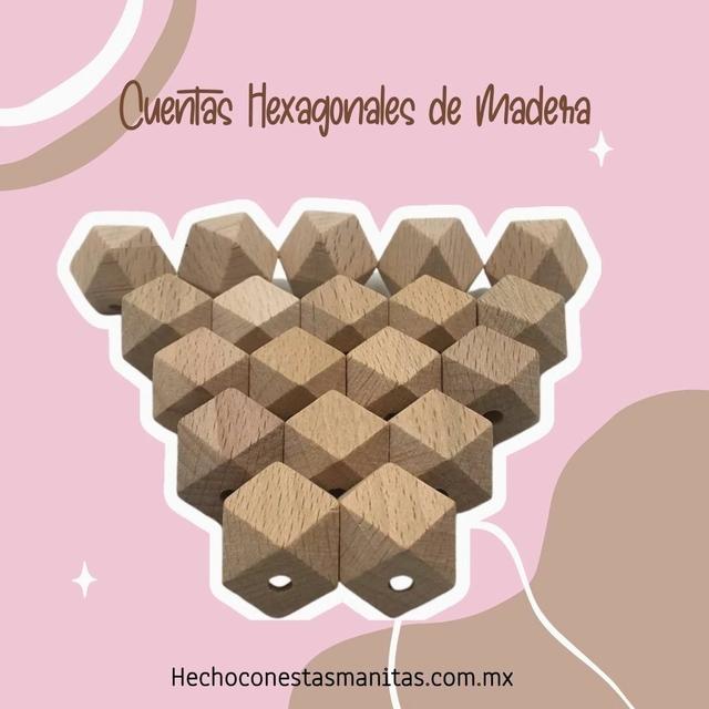Cuentas redondas de madera de haya, abalorios hexagonales con