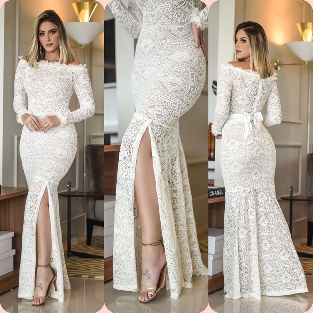 Vestido canoa longo hotsell