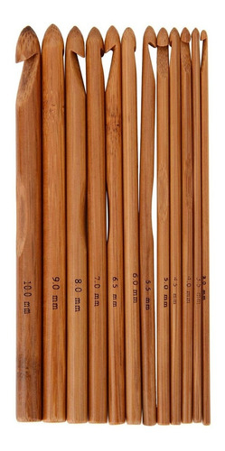 Set X12 Agujas De Crochet De Bambú 3mm-10mm Madera