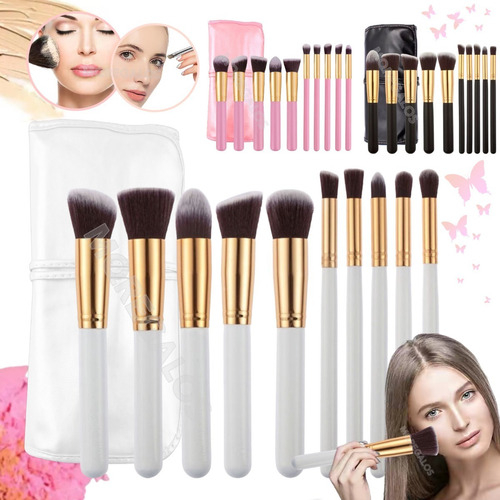 Set 10 Brochas Pinceles Kabuki Con Estuche Ideal Regalo