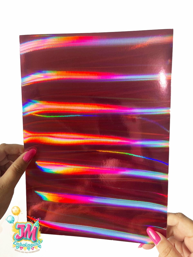 Papel Lamicote Holográfico 200g A4 Laminado Cor Rosa | JM Embalagens