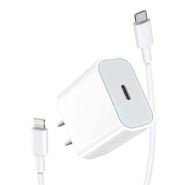 Cargador Rápido para iPhone o Apple de 20W tipo C cable Lightning