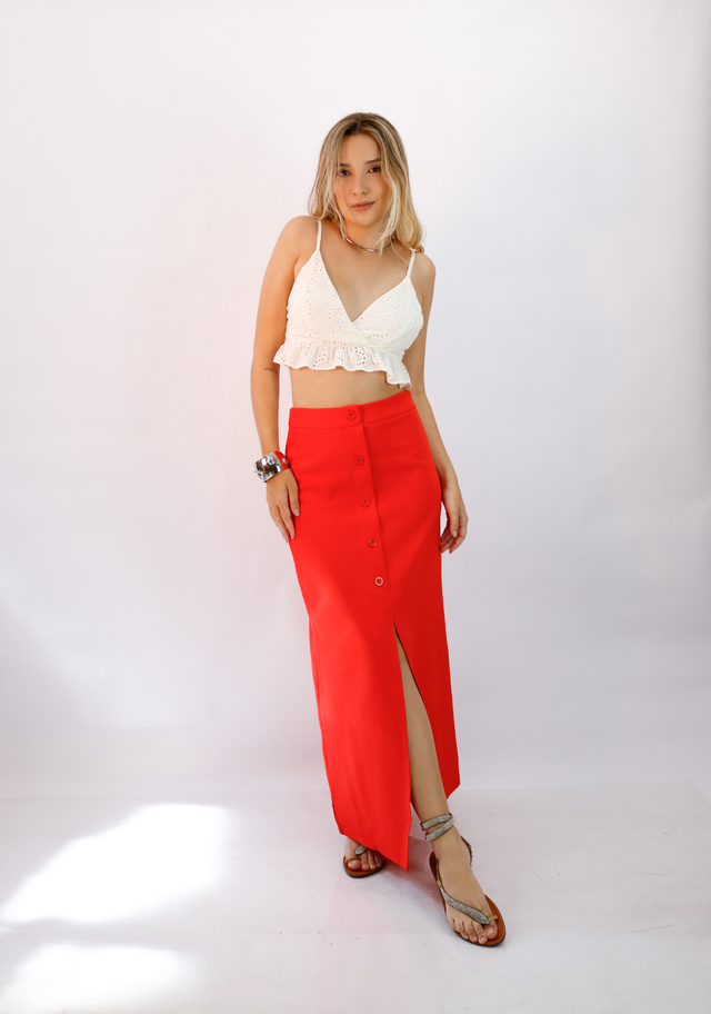 Saia midi best sale botoes na frente