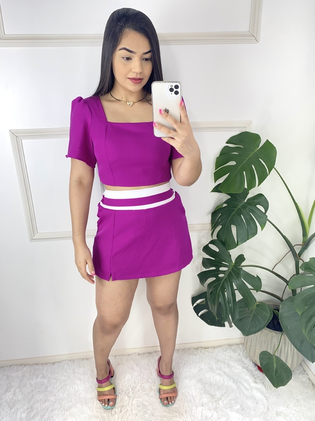 Short saia tecido best sale fino