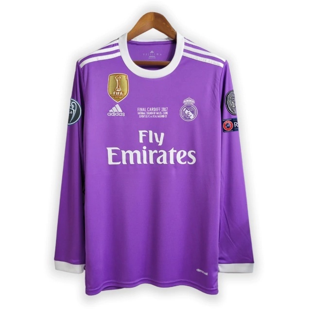 Men s Real Madrid Away 16 17 Retro Long Sleeve Shirt Purple