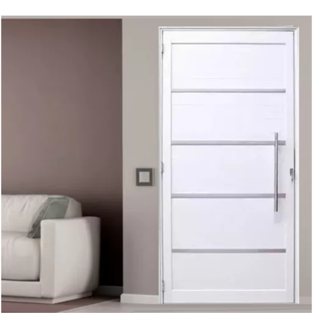 porta de alumínio branco lambril 2,10x80 frisada sem vidro esquerda