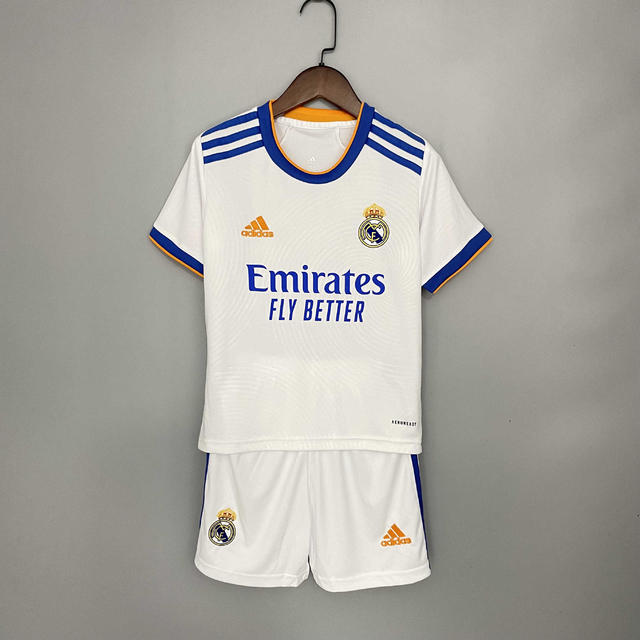 Conjunto Infantil Real Madrid l 21/22 - Branco - Camisa e Shorts - Adidas