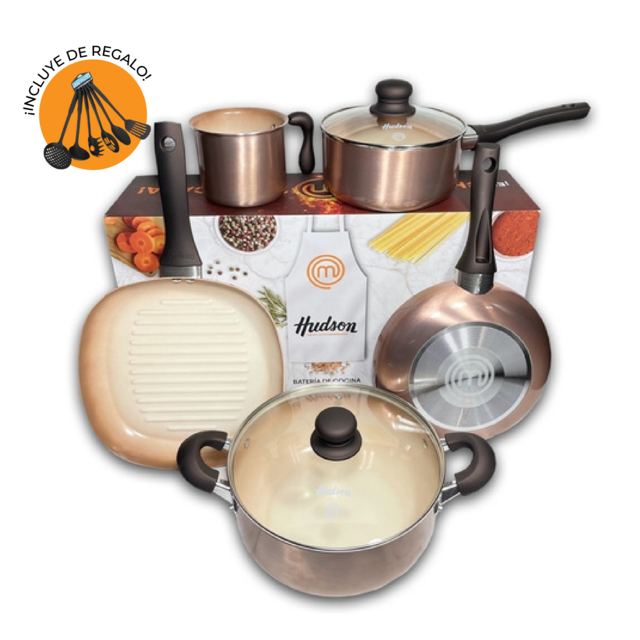 Set De Cocina De Teflón Hudson Cobre Olla Cacerola Y Sartén