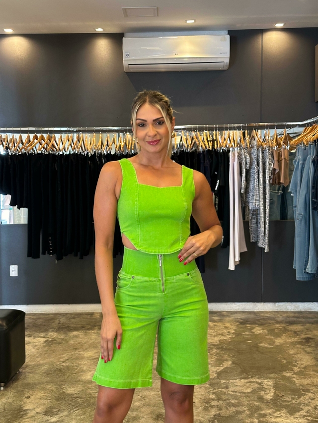 Bermuda Modeladora Jeans Fittform Megaflex Verde